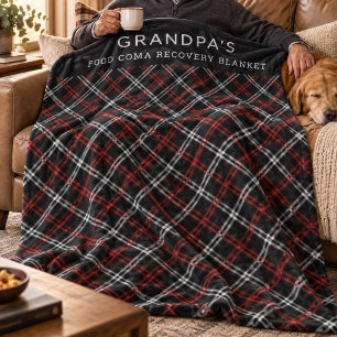 Custom Red Black Plaid Funny Grandpa Food Coma Fleece Blanket