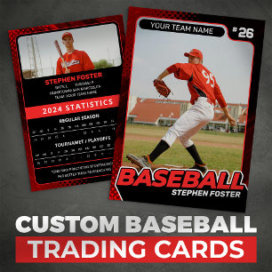 Custom Red & Black Pro Baseball Trading Card Stats
