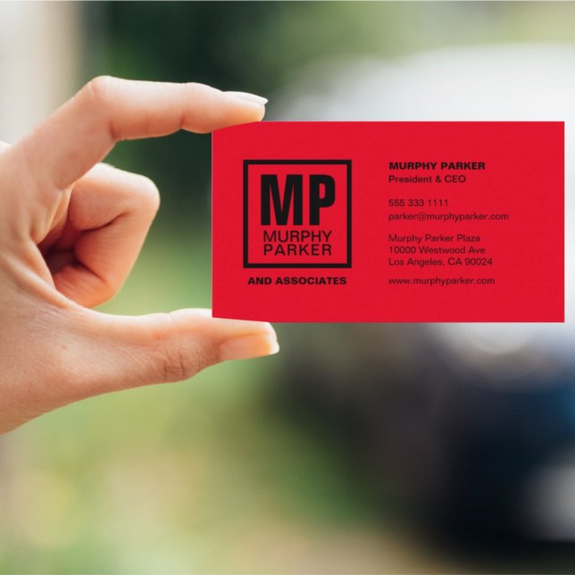 Custom Red Black Square Business Monogram Logo Card (Creator Uploaded)