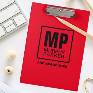 Custom Red Black Square Business Monogram Logo Clipboard