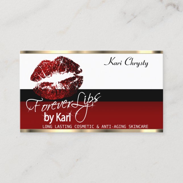 Custom - Red, Black & White with Cinnamon Red Lip  Business Card (Front)