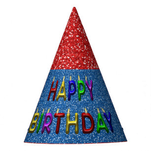 Custom Red & Blue Glitter Birthday Party Hat