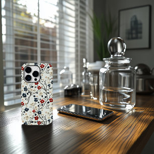 Custom Red, Blue, & White Embroidered Floral Quote Case-Mate iPhone 14 Pro Case