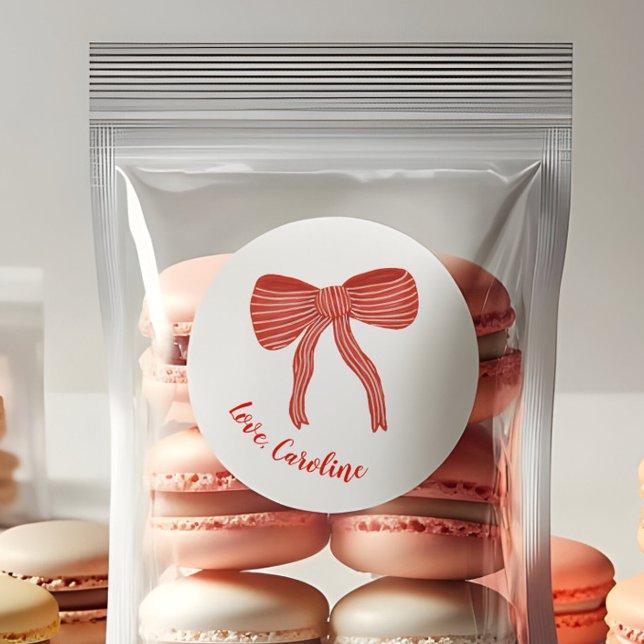Custom Red Bow Personalized Valentine's Day  Classic Round Sticker (Creator Uploaded)