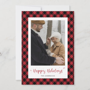 Custom Red Buffalo Plaid Photo Holiday Cards