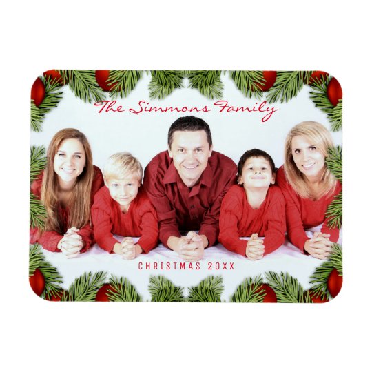Custom Red Christmas Family Photo and Name Magnet