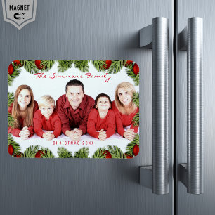 Custom Red Christmas Family Photo and Name Magnet