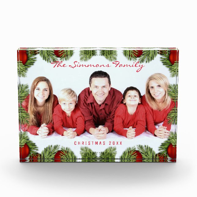 Custom Red Christmas Family Photo Block (Front)