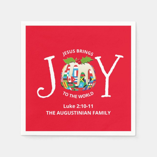 Custom Red Christmas JOY TO THE WORLD Christian Napkin (Front)