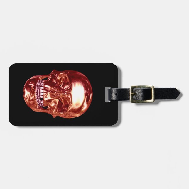 Custom Red Chrome Skull Luggage Tag (Front Horizontal)