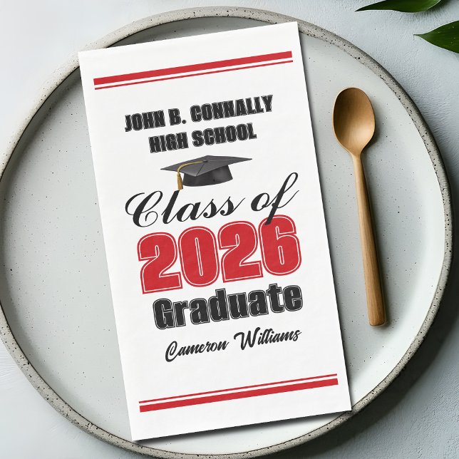 Custom Red Class of 2026 Graduation Party Napkin (Creator Uploaded)