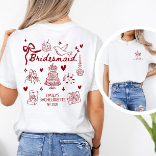 Custom Red Coquette Bridesmaid Bachelorette Party  T-Shirt
