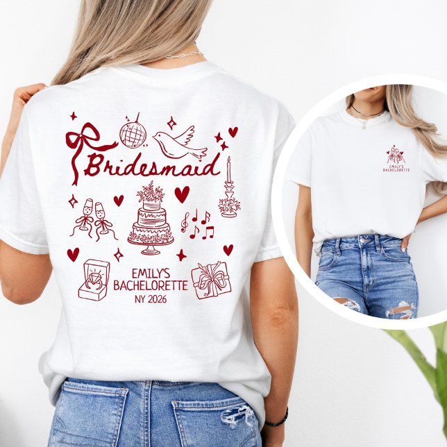 Custom Red Coquette Bridesmaid Bachelorette Party  T-Shirt (Creator Uploaded)