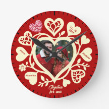 Custom Red Cream Photo Heart Clock