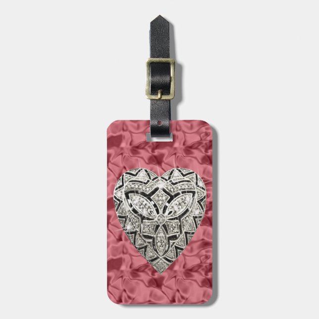 Custom Red Elegant Designer Heart Luggage Tag (Front Vertical)