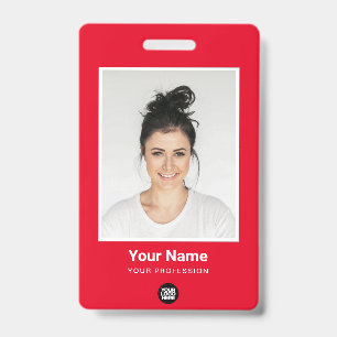 Custom Red Employee Large Photo, BarCode, Name ID Badge