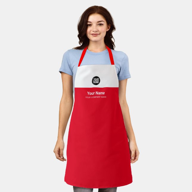 Custom Red Employee Logo, Name, Company Apron (Worn)