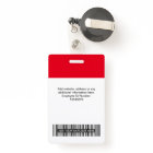 Custom Red Employee Photo, Bar Code, Logo, Name