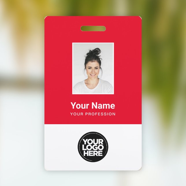 Custom Red Employee Photo, Bar Code, Logo, Name ID Badge (Creator Uploaded)