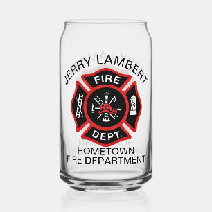 Custom Red Fire Department Firefighter Badge Can Glass