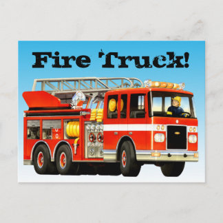 Custom Red Fire Truck Postcard
