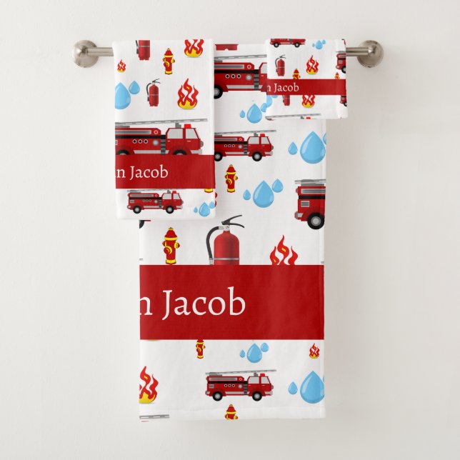 Custom Red Fire Trucks Firetrucks Pattern Towel (Insitu)