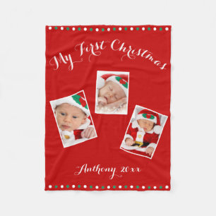 Custom Red Fleece Blankets My First Christmas
