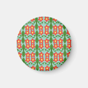 Custom Red Folk Art Flower & Leaf Pattern Magnet