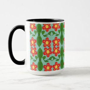 Custom Red Folk Art Flower & Leaf Pattern Mug