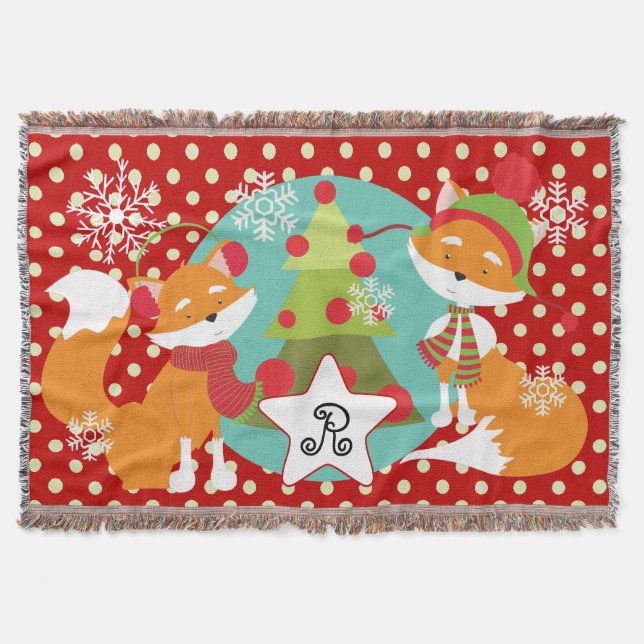 Custom Red Fox Christmas Holiday Throw (Front)