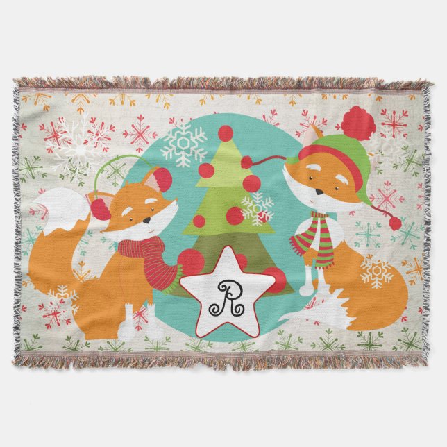 Custom Red Fox Christmas Holiday Throw (Front)