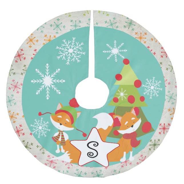 Custom Red Fox Christmas Holiday Tree Skirt (Front)