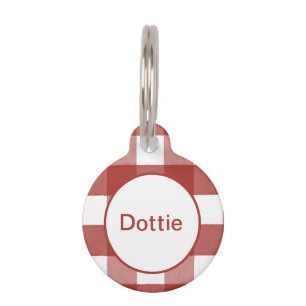 Custom Red Gingham Pet ID Tag
