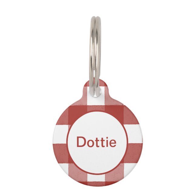 Custom Red Gingham Pet ID Tag (Front)