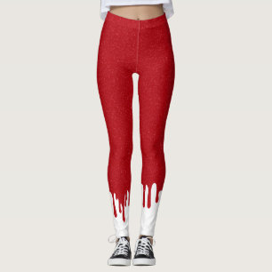 Custom Red Glitter Leggings with White Drips