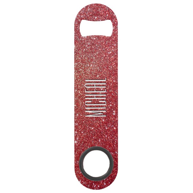 Custom Red Glitter Look Speed Bottle Opener (Front)