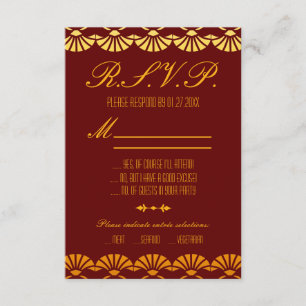 Custom Red & Gold Art Deco Style RSVP Cards