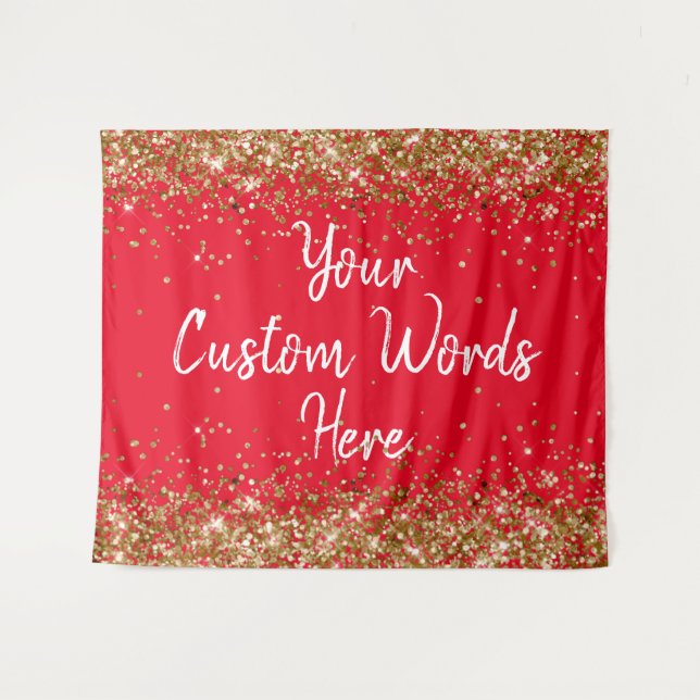 Custom Red Gold Backdrop Personalised Photo Booth Tapestry (Front (Horizontal))