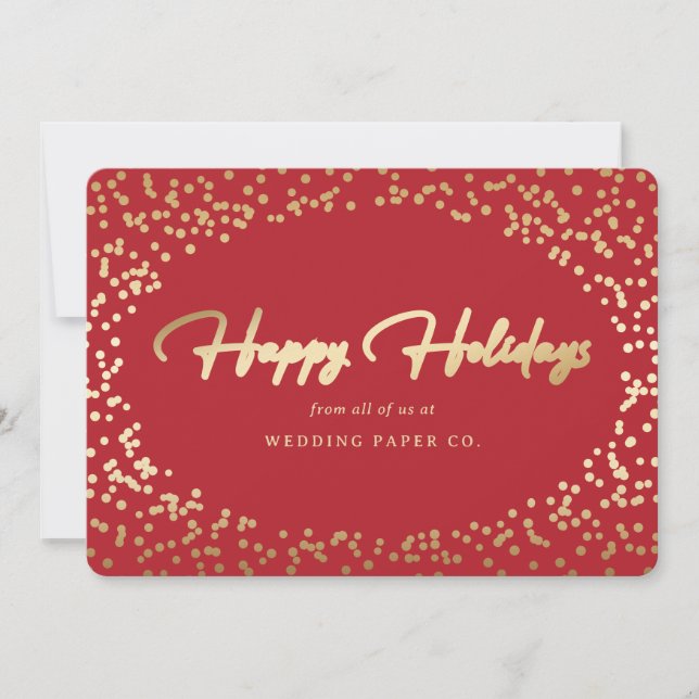 Custom Red Gold Foil Hand Lettered Business Holiday Card (Front)