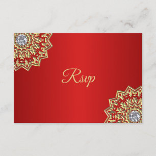 Custom RED Gold Indian Mandala RSVP Wedding Invitation