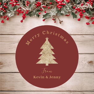 Custom Red & Gold Merry Christmas  Classic Round Sticker
