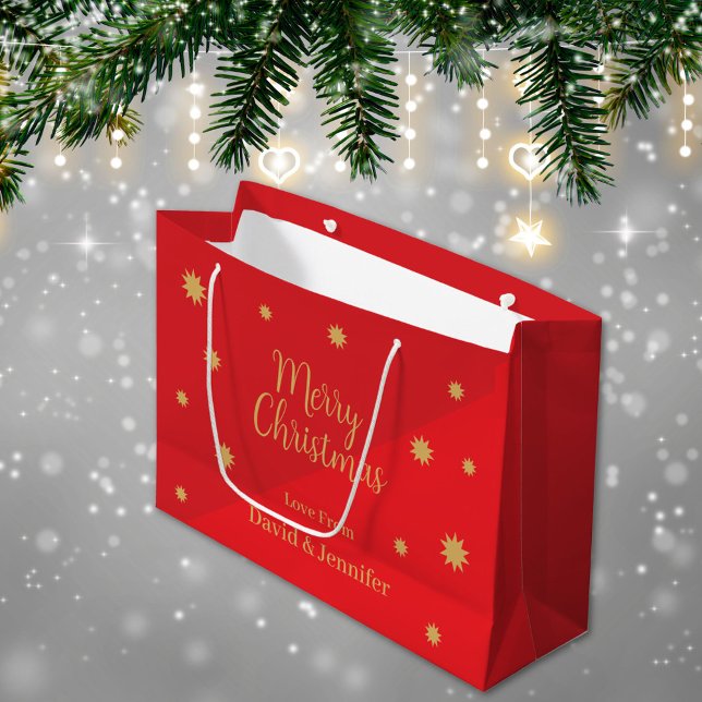 Custom Red & Gold Merry Christmas  Large Gift Bag (Creator Uploaded)