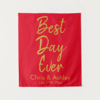 Custom Red & Gold Wedding Reception Best Day Ever