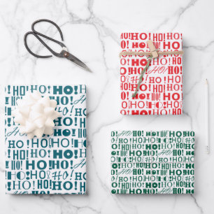 Custom Red Green and Blue Santa's HO! HO! HO! Wrapping Paper Sheet