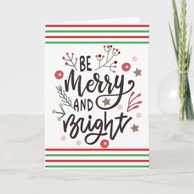Custom Red Green Candy Stripes Christmas QR Code Holiday Card (Front)