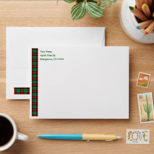 Custom Red Green Christmas Plaid A6 Envelopes