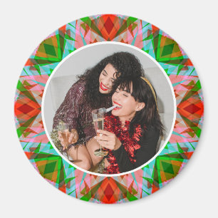 Custom Red Green Christmas Star Photo Magnet Gift