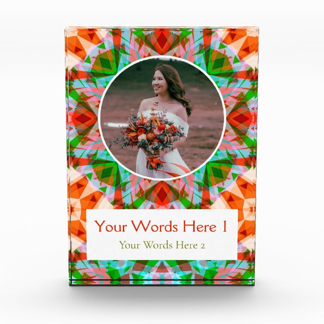 Custom Red Green Christmas Star Wedding Newlyweds Photo Block (Front)