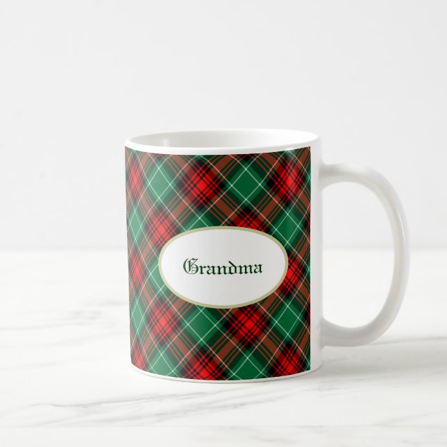 Custom Red Green Retro Plaid Coffee Mug (Right)