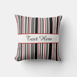 Custom Red & Grey Vertical Stripe Throw Pillow
